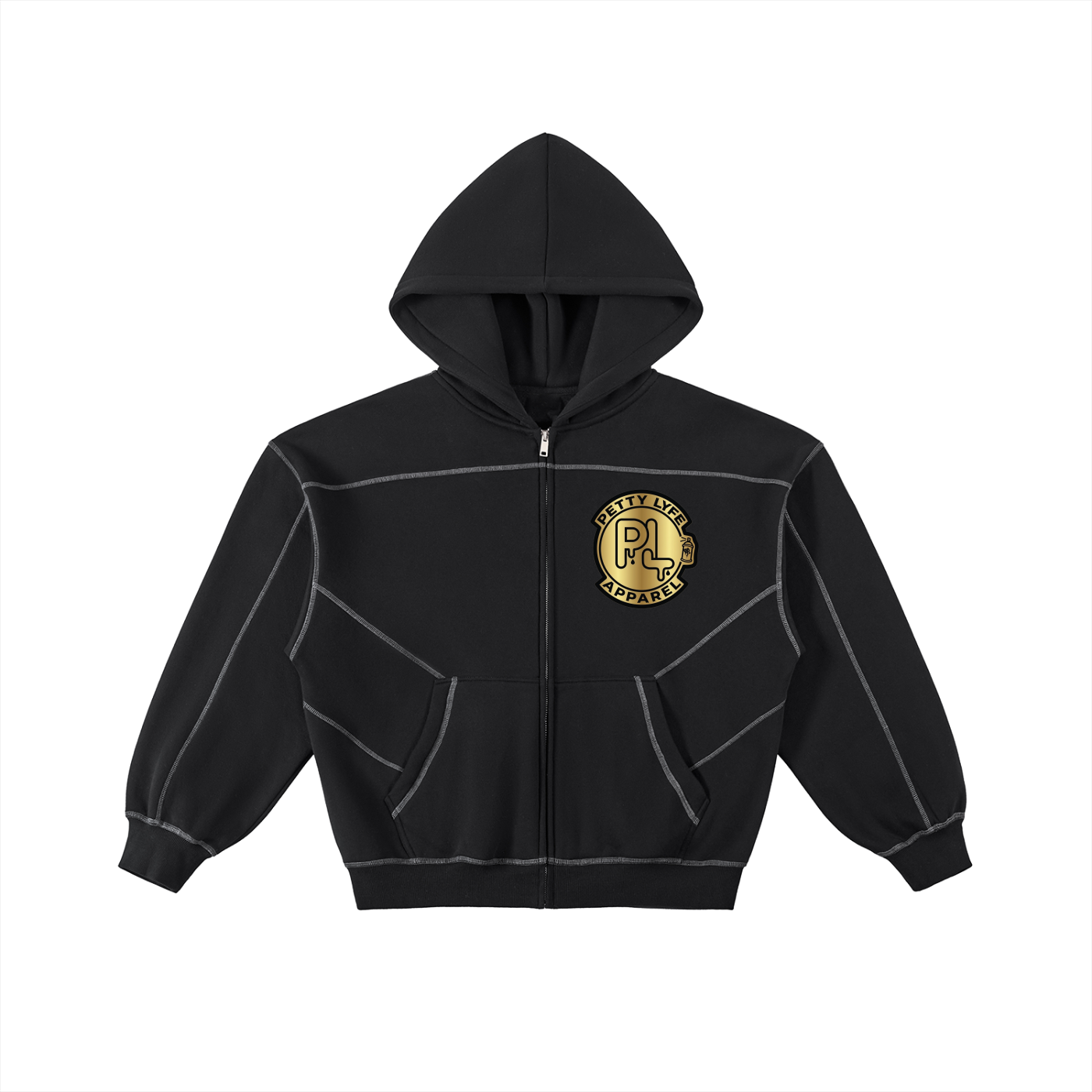 PL Drip Contrast-Stitched Boxy Fleece Zip Hoodie
