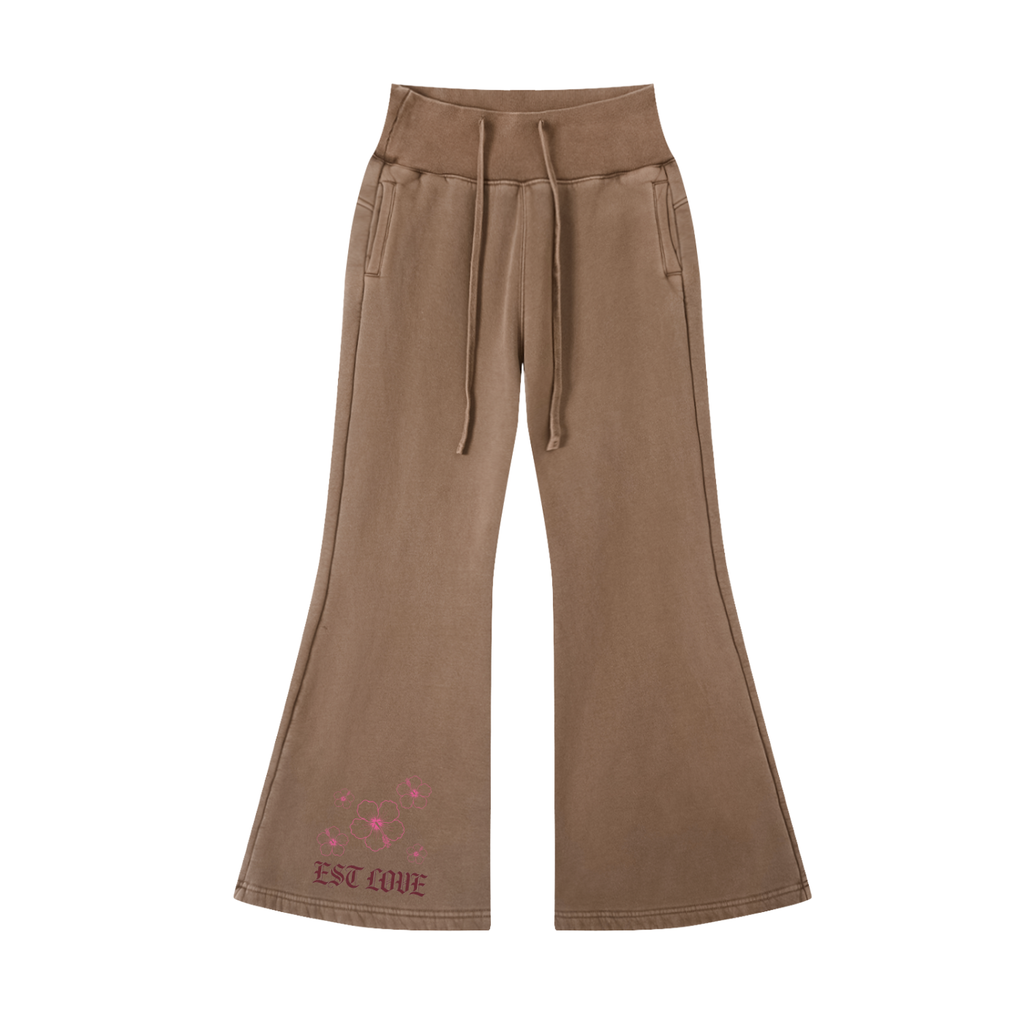 EST LOVE Vintage Washed Flared Fleece Pants